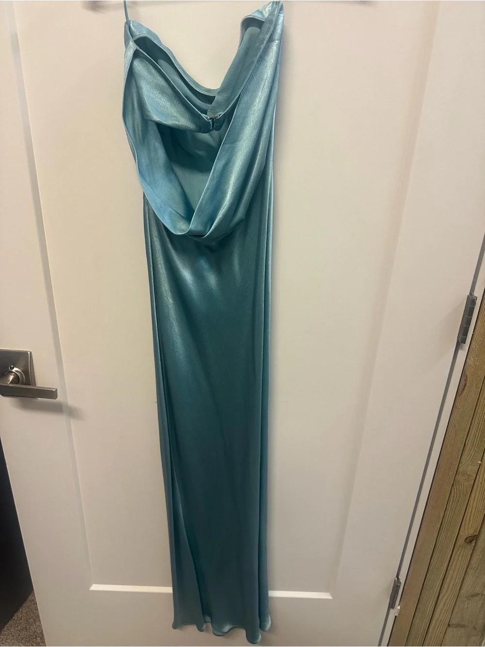Bec & Bridge Strapless Satin Midi Dress in Sky Blue